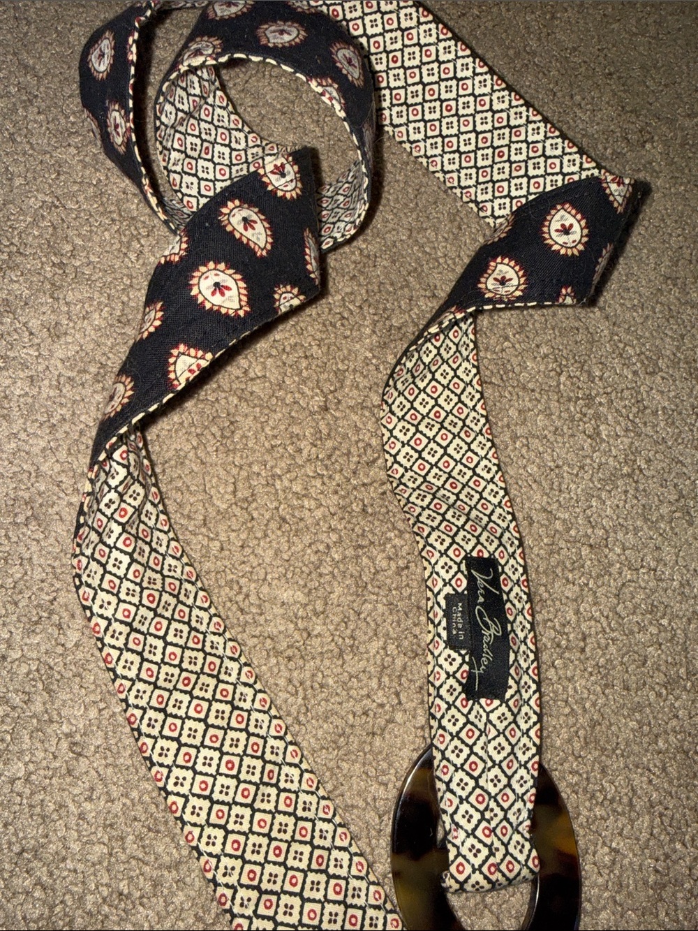 Vera Bradley Black Patterned Fabric Belt with Tortoiseshell Oval Buckle - Picture 4 of 5